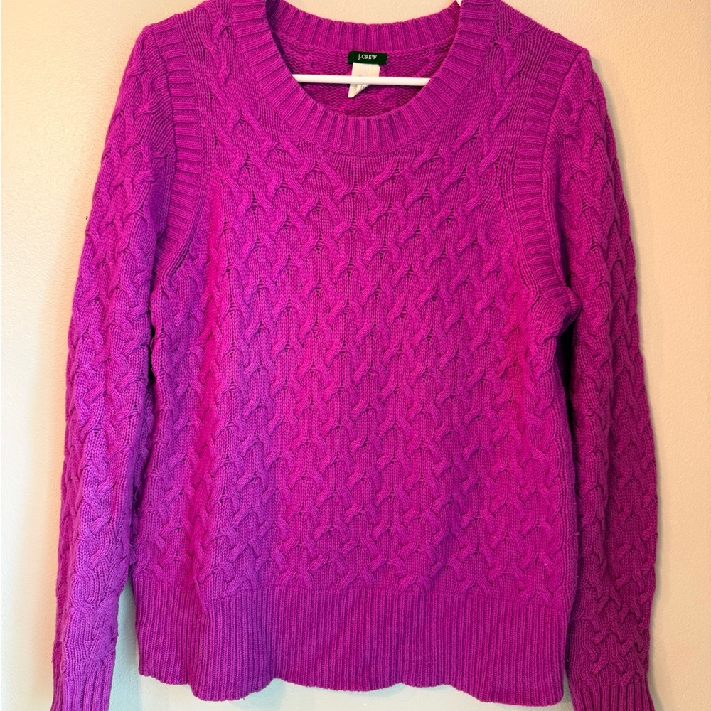 J. Crew Woman’s Purple Cable Knit Wool Crewneck Sweater L